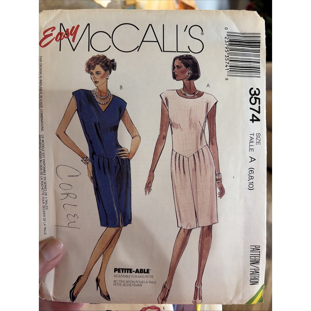 Vintage 1988 McCalls 3574 Dress Sewing Pattern Size 6 8 10 Uncut Petite-Able